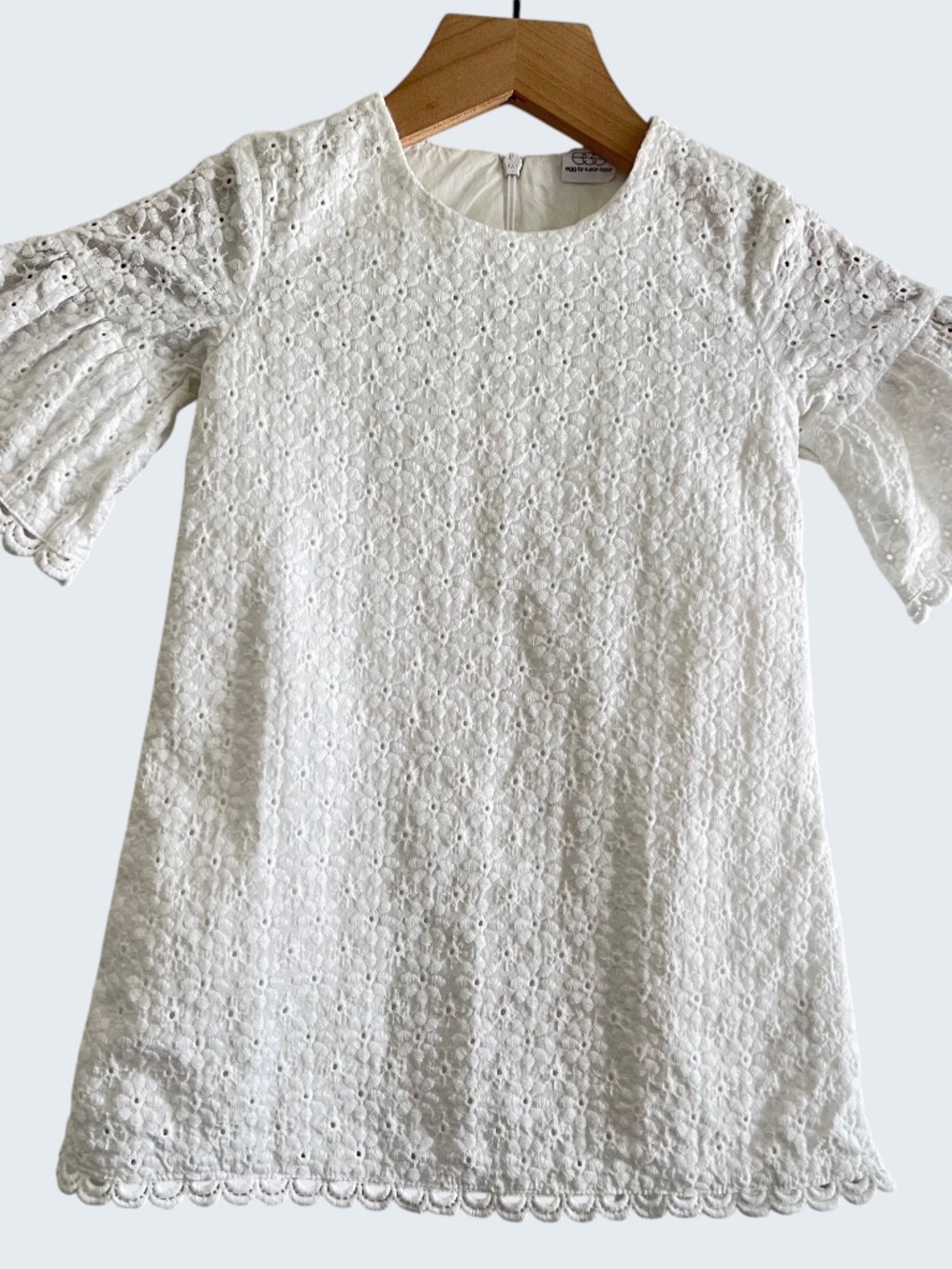 Egg by Susan Lazar Girls White Eyelet Dress Size 3 Cotton Lined Flutter Sleeve